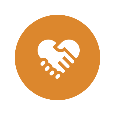 Handshake heart icon on orange circle