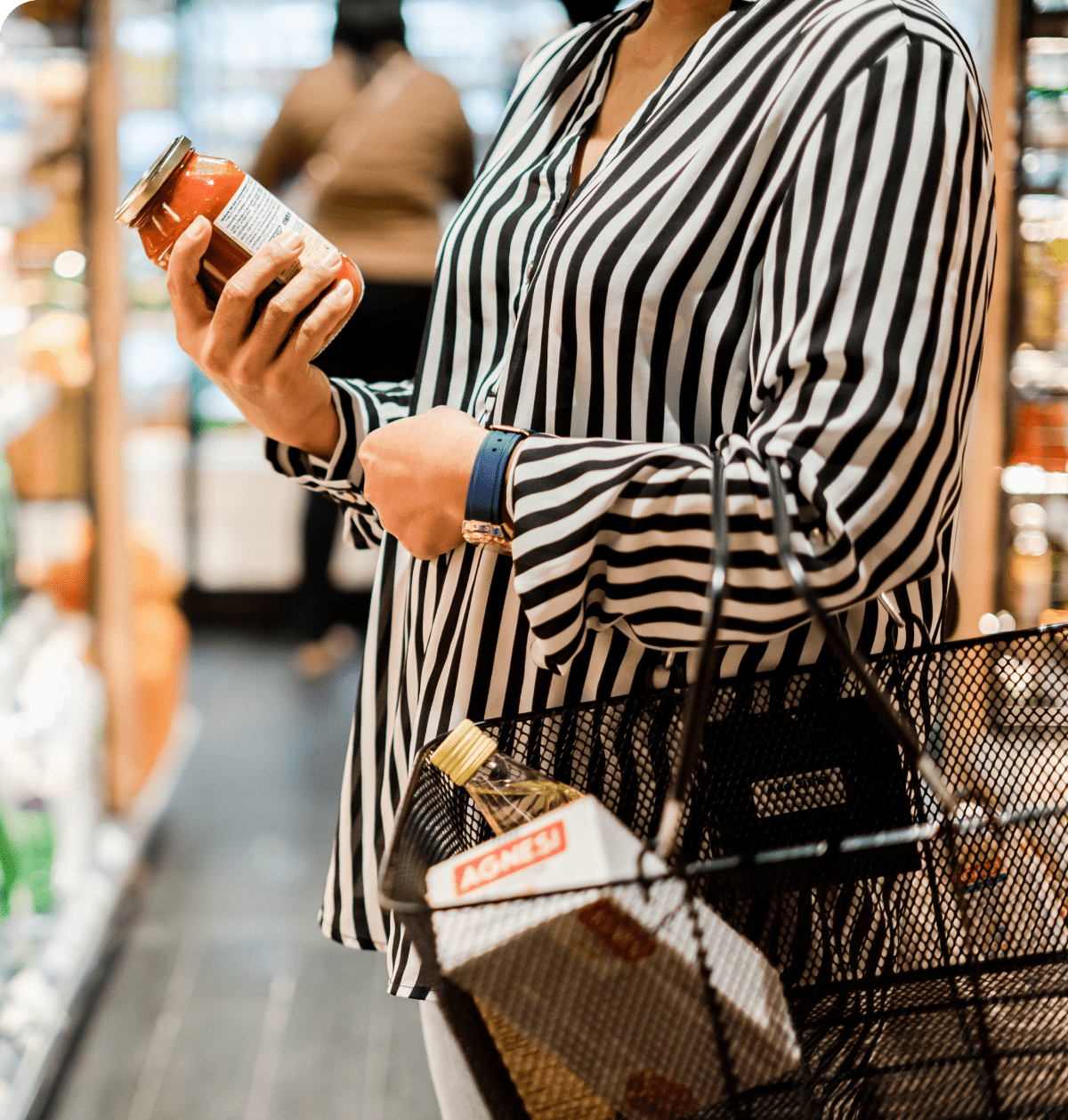 Shopping basket with wine bottle