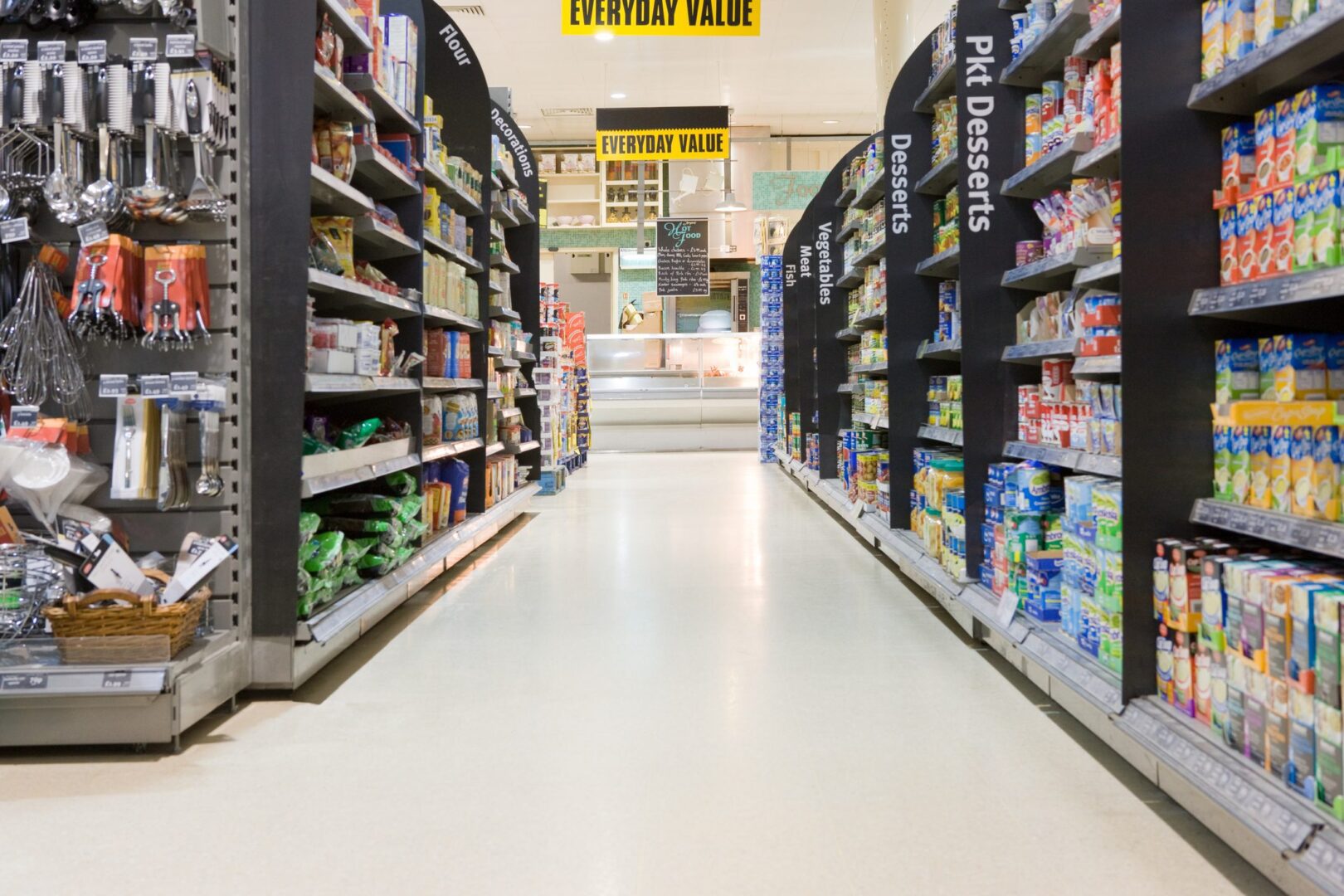 Grocery store aisle with various products